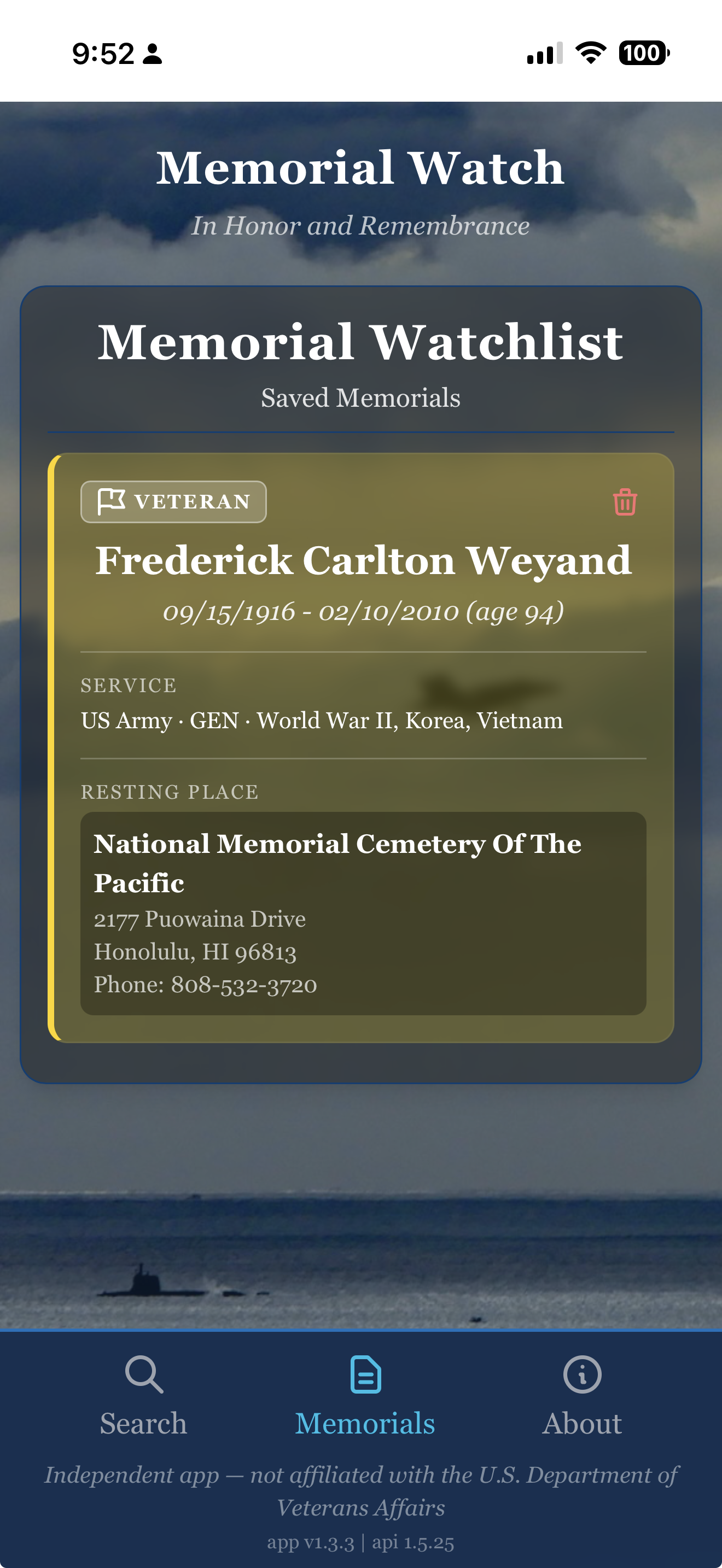 Memorial Watch — Memorial Watchlist saved view
