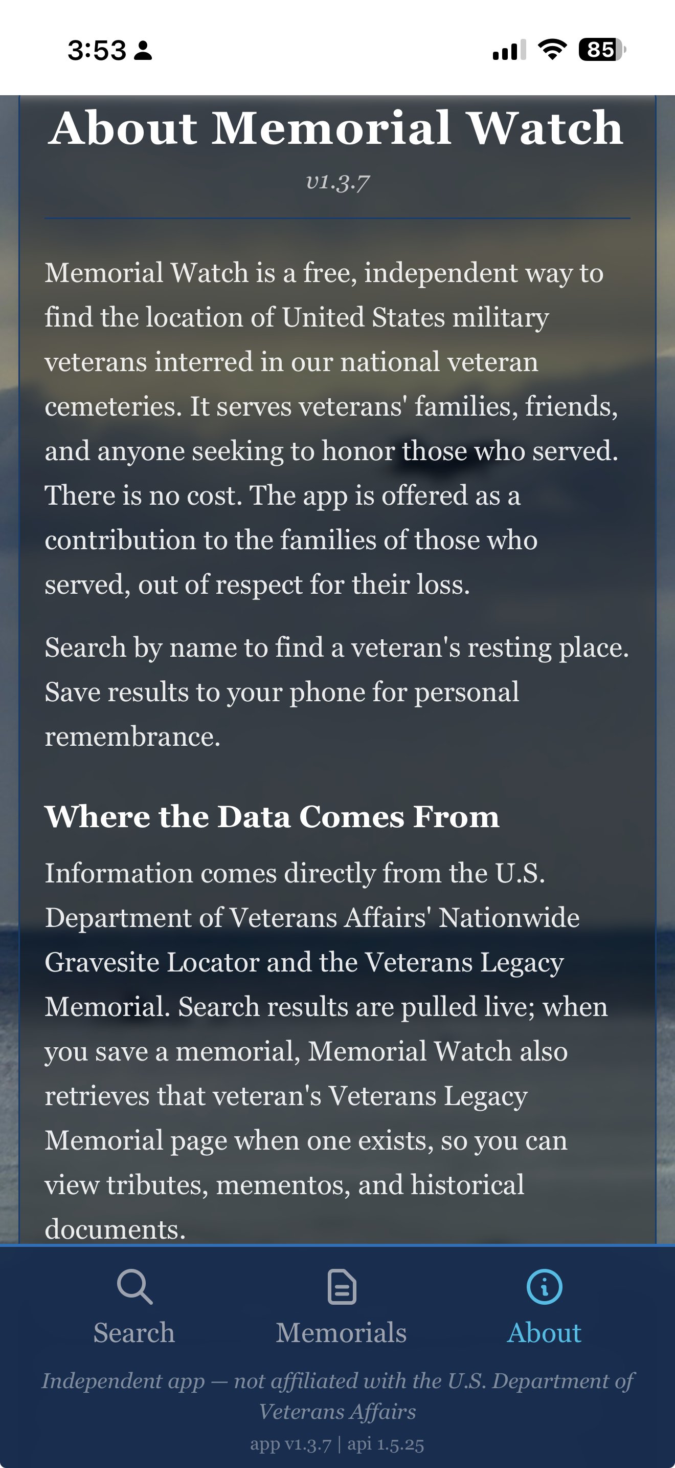 Memorial Watch — Veterans Legacy Memorial integration