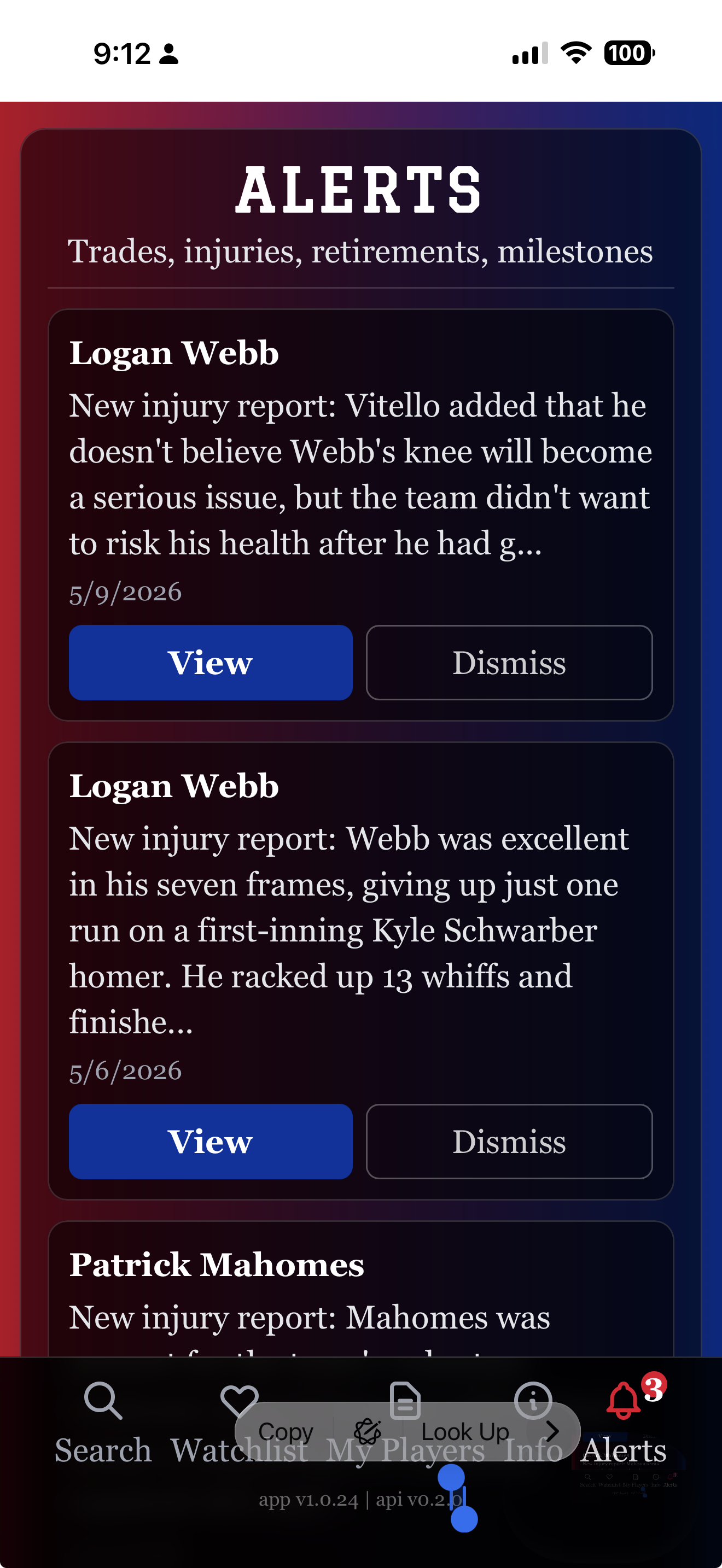 Player Watch — Alerts